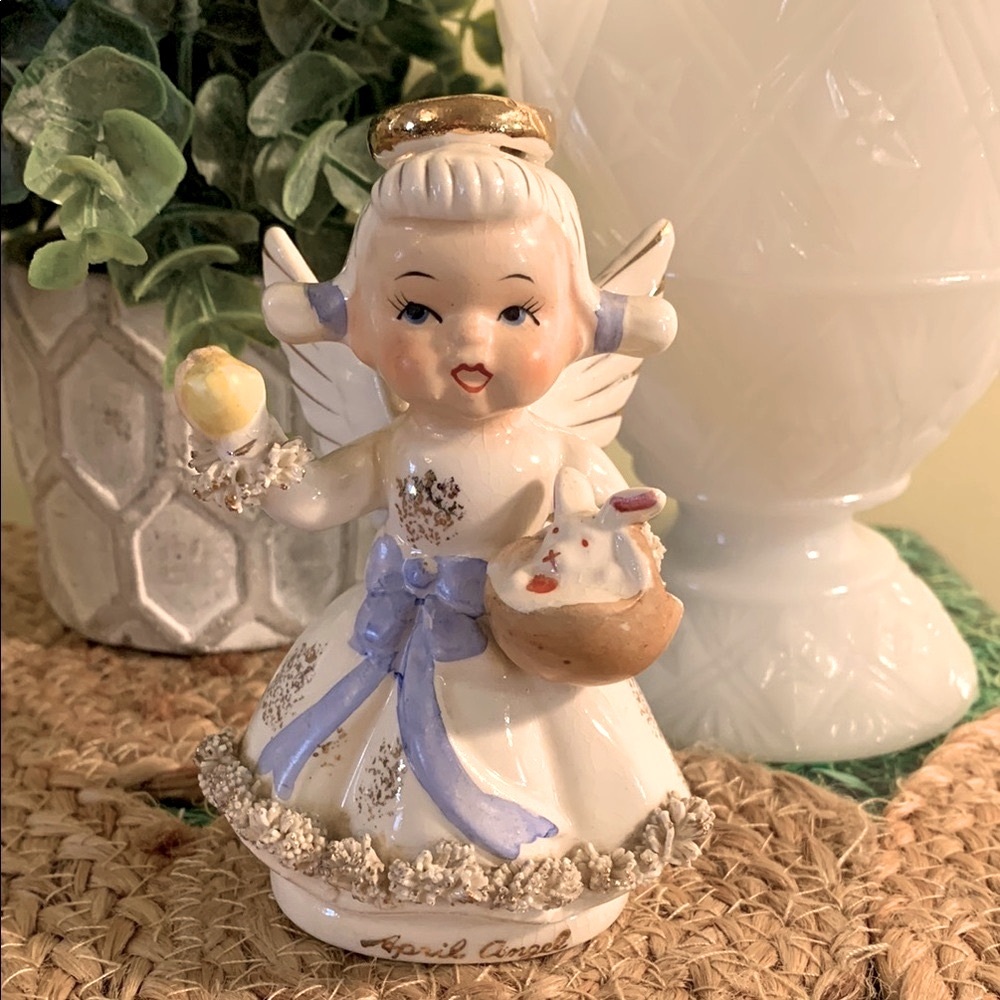 Charming April Angel with Blue and Gold Spring Accents